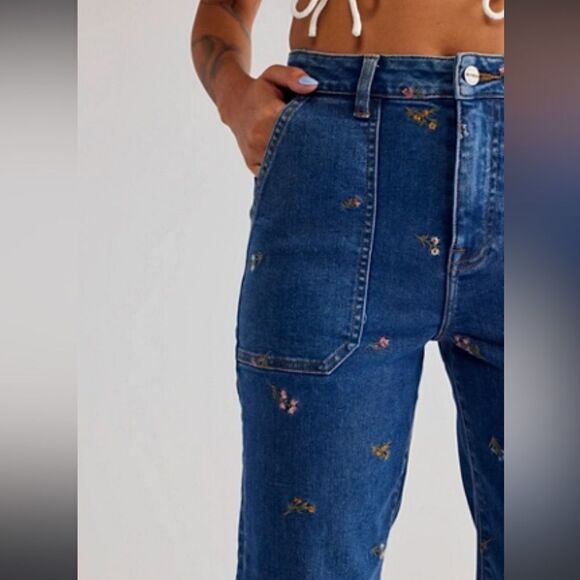 Driftwood x Free People Embroidered Denim Joggers - Picture 2 of 6